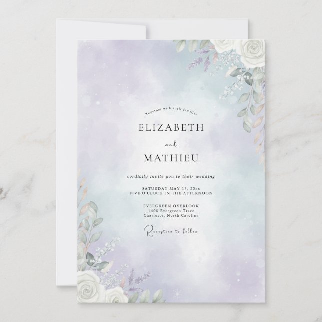 Pale Violet Foliage Eucalyptus Wedding Invitation (Front)