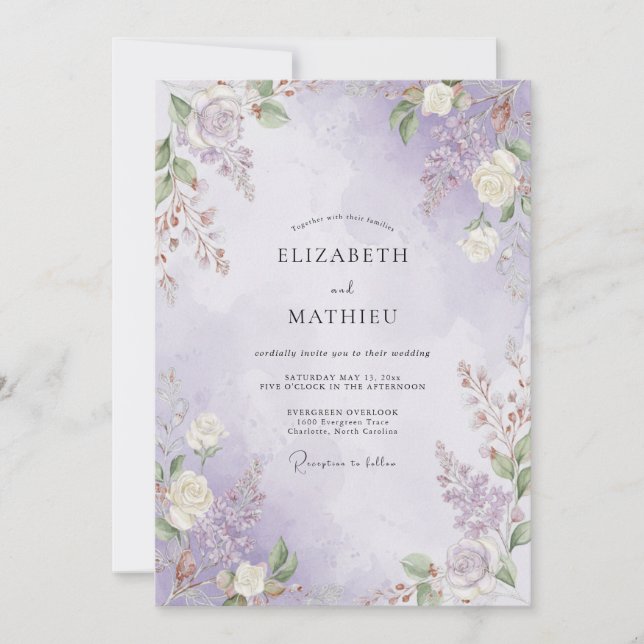Pale Violet Painted Wedding Invitation (Front)