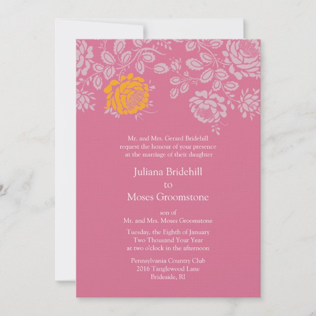 Pale Violet Red Top Single Colour Wedding Invitation (Front)