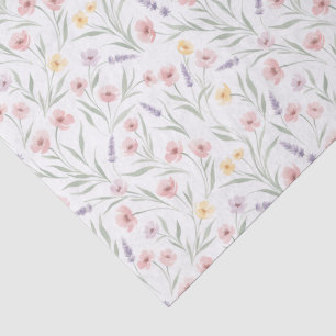 Pale Watercolor Style Flowers Pink Purple Yellow Tissue Paper
