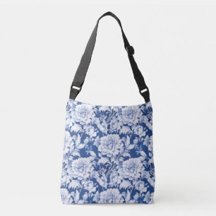 Pale white/blue repeat rose pattern crossbody bag