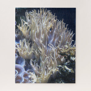 Pale White Living Coral in Dark Ocean Water Jigsaw Puzzle
