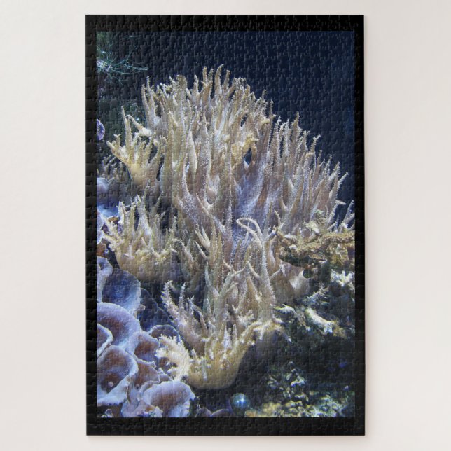 Pale White Living Coral in Dark Ocean Water Jigsaw Puzzle (Vertical)