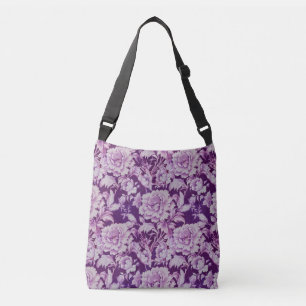 Pale White/Violet repeat rose pattern  Crossbody Bag