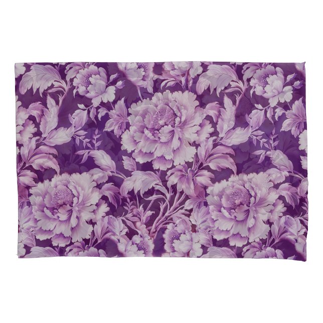 Pale White/Violet repeat rose pattern  Pillowcase (Front)