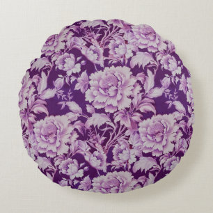 Pale White/Violet repeat rose pattern  Round Cushion