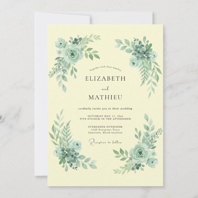 Pale Yellow Airy Spring Wedding Invitation (Front)