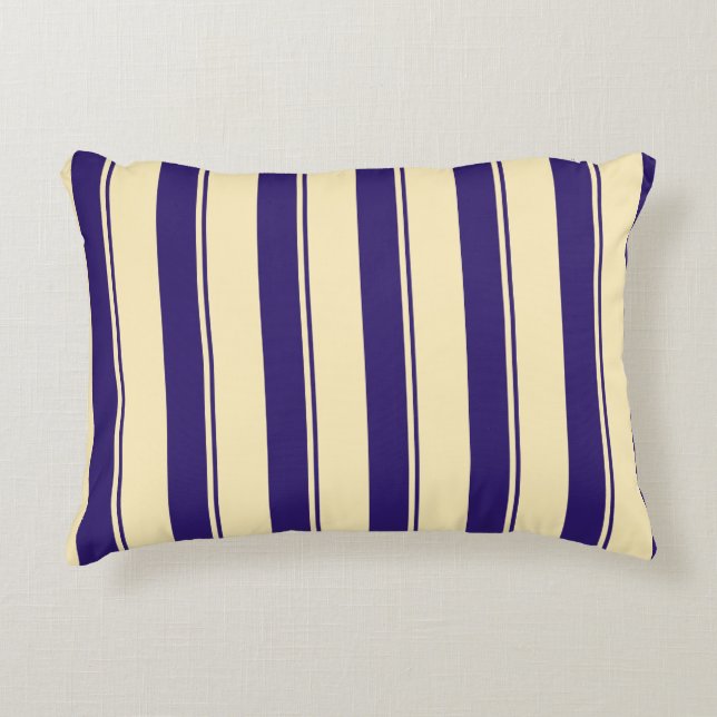 Pale Yellow and Blue Beach Stripe Decorative Cushion (Front)