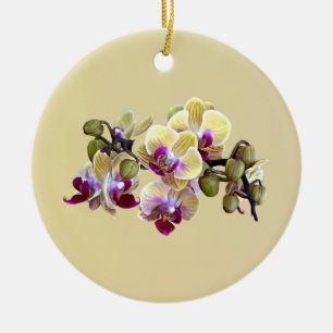 Pale Yellow and Magenta Phalaenopsis Orchids Ceramic Tree Decoration