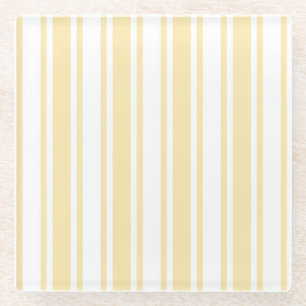 Pale yellow and white candy stripes glass coaster