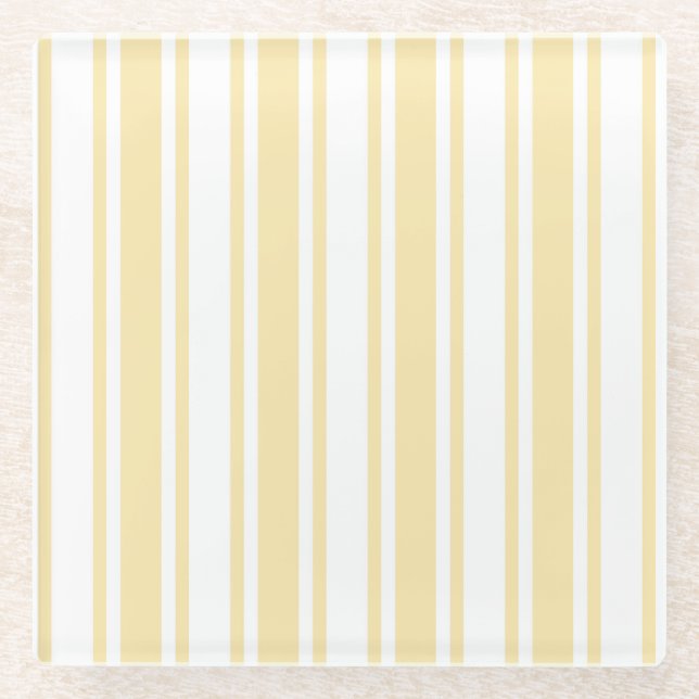 Pale yellow and white candy stripes glass coaster (Front)