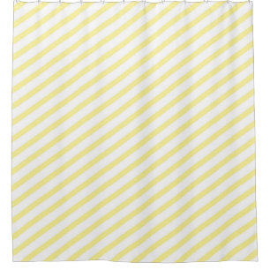 Pale Yellow and White Diagonal Stripes Modern Shower Curtain