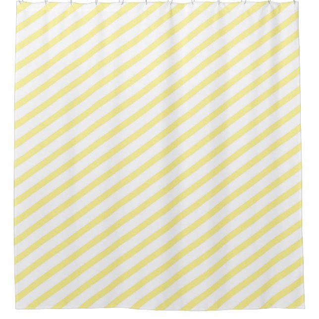 Pale Yellow and White Diagonal Stripes Modern Shower Curtain (Front)