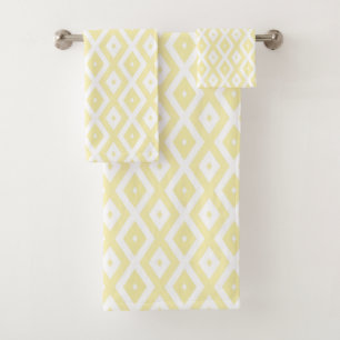 Pale yellow and white diamond pattern bath towel set