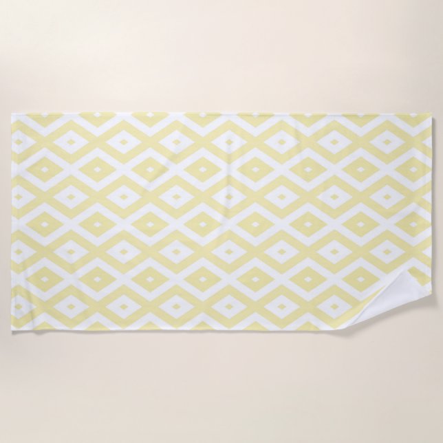 Pale yellow and white diamond pattern beach towel (Front)