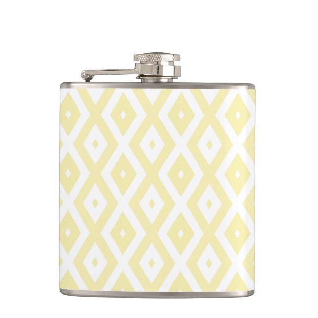 Pale yellow and white diamond pattern hip flask (Front)