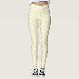 Pale yellow and white diamond pattern leggings