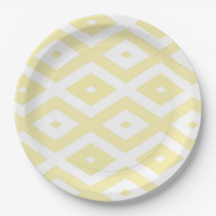 Pale yellow and white diamond pattern paper plate