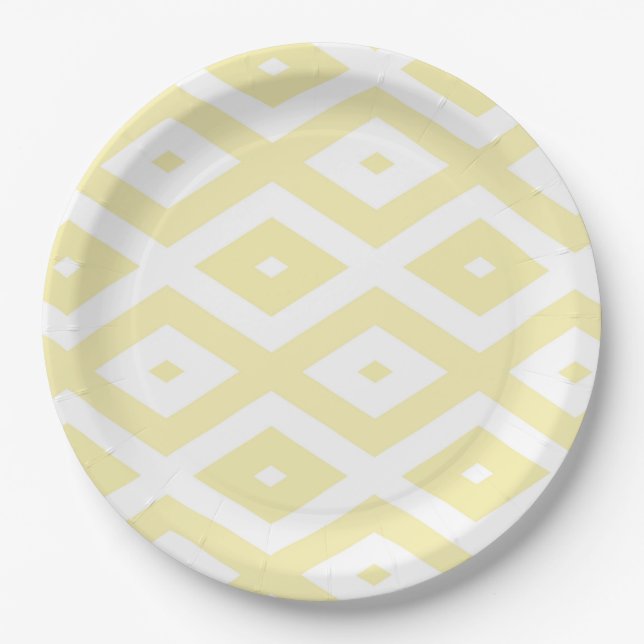 Pale yellow and white diamond pattern paper plate (Front)