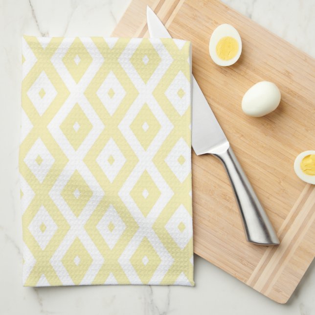 Pale yellow and white diamond pattern tea towel (Quarter Fold)