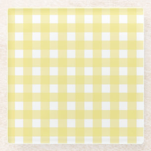 Pale yellow and white gingham glass coaster
