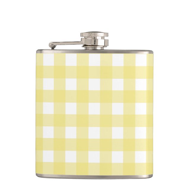 Pale yellow and white gingham hip flask (Front)