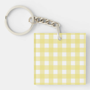Pale yellow and white gingham key ring