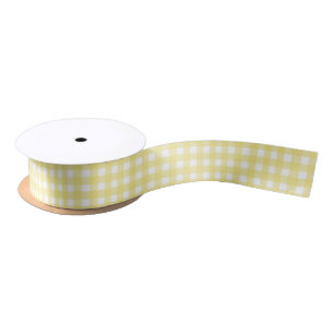 Pale yellow and white gingham satin ribbon