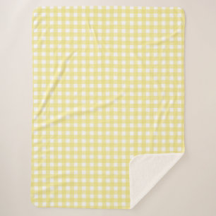 Pale yellow and white gingham sherpa blanket