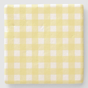 Pale yellow and white gingham stone coaster