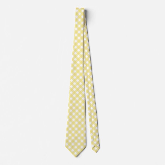 Pale yellow and white gingham tie (Front)