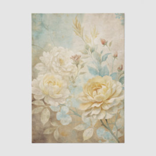 Pale Yellow and White Peony Floral Pattern Tissue Paper