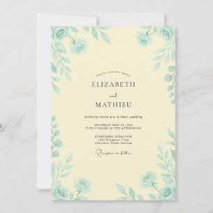 Pale Yellow Aqua Foliage Eucalyptus Wedding Invitation
