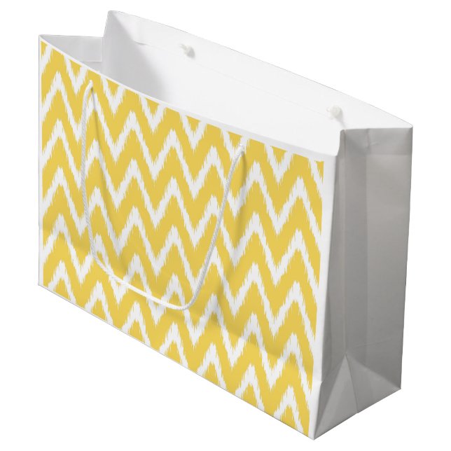 Pale Yellow Asian Moods Ikat Chevrons Large Gift Bag (Front Angled)