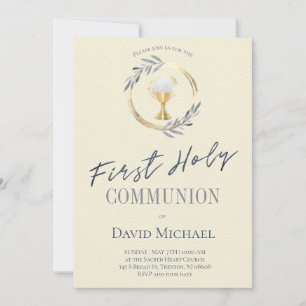 pale yellow background First Holy Communion Invitation
