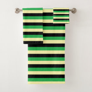 Pale Yellow, Black and Green Stripes Bath Towel Set