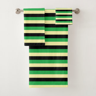 Pale Yellow, Black and Green Stripes Bath Towel Set