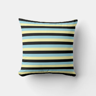 Pale Yellow, Black and Pastel Blue Stripes Cushion
