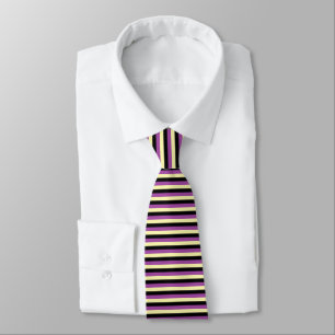 Pale Yellow, Black and Purple Stripes Tie