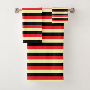 Pale Yellow, Black and Red Stripes Bath Towel Set