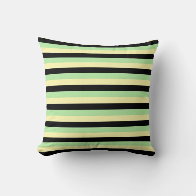 Pale Yellow, Black and Soft Green Stripes Cushion (Front)