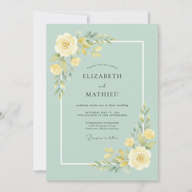 Pale Yellow Blossom Floral Wedding Invitation (Front)