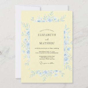 Pale Yellow Blue Ethereal Floral Wedding Invitation