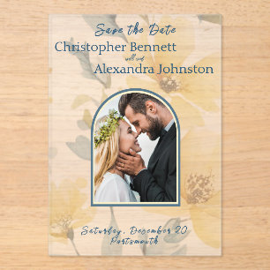 Pale Yellow Blue Watercolor Acrylic Save the Date Invitations
