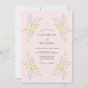Pale Yellow Botanical Flourish Wedding Invitation
