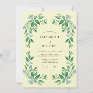 Pale Yellow Botanical Garland Wedding Invitation
