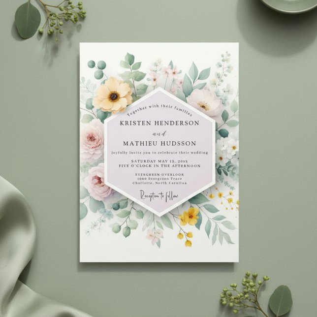 Pale Yellow Botanical Romance Wedding Invitation (Creator Uploaded)