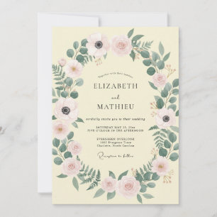 Pale Yellow Botanical Watercolor Wedding Invitation