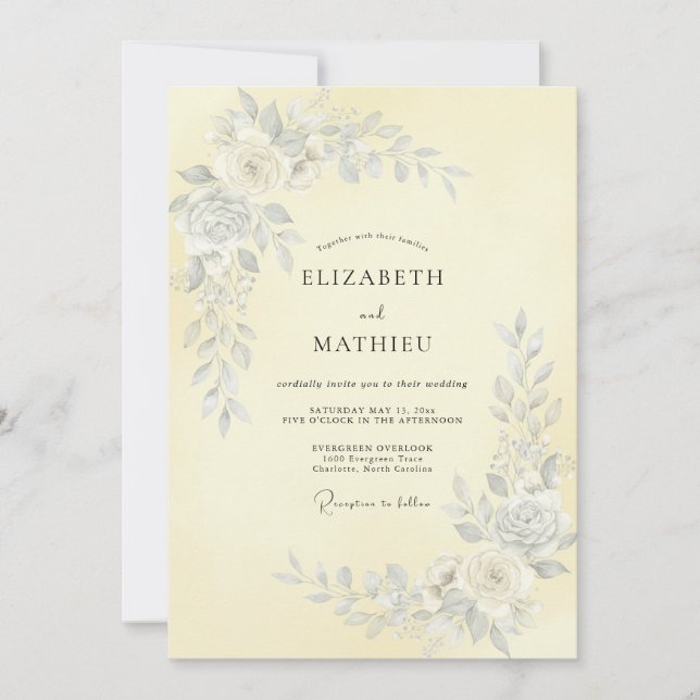 Pale Yellow Botanical Whimsy Wedding Invitation (Front)