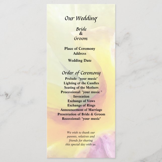 Pale Yellow Cattleya Orchids Wedding Program Programme (Front)